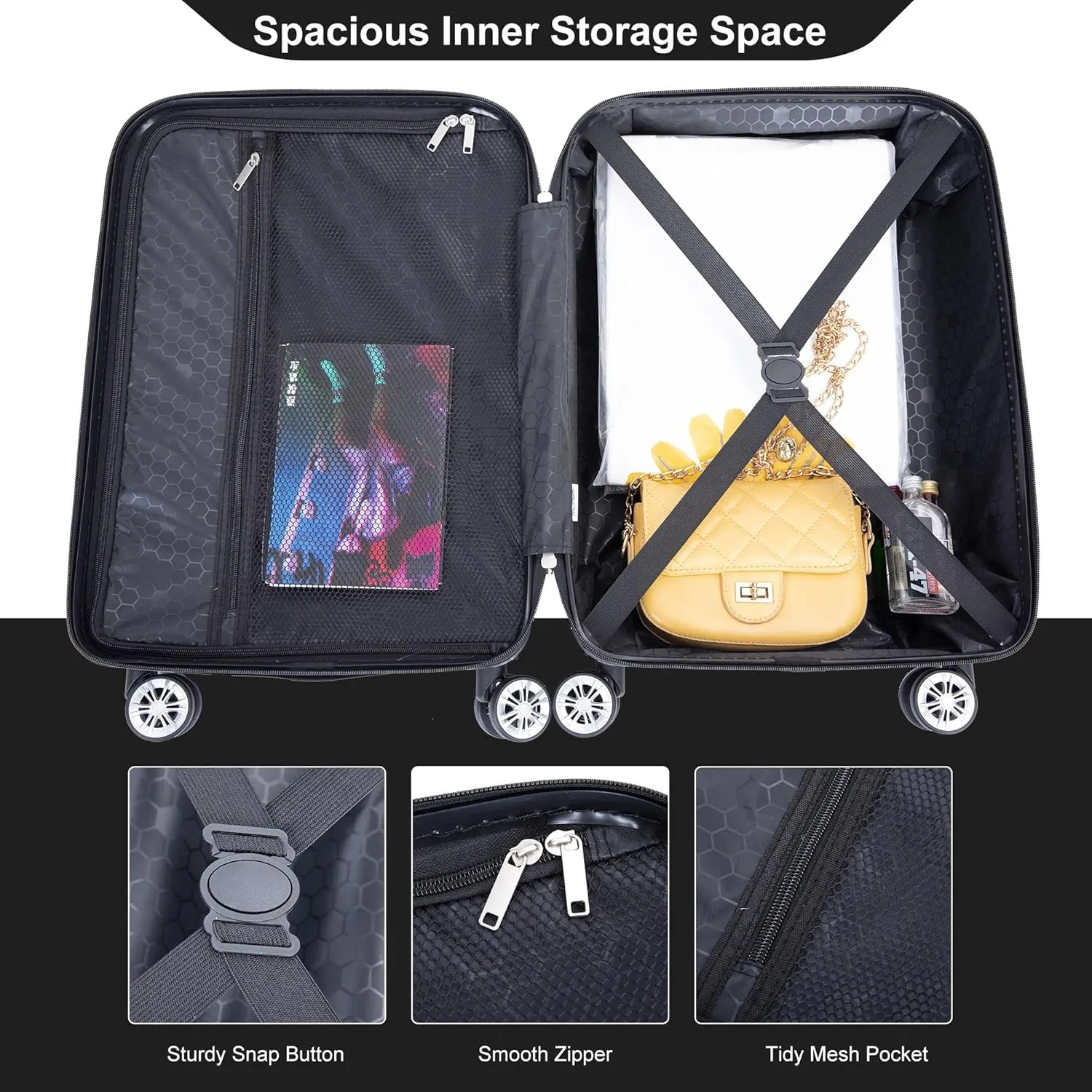 4 Piece Luggage Sets Travel Suitcase, Large Capacity Lightweight Luggage Sets with TSA Lock & Spinner Wheels, Clearance Carry On Luggage Suitcase Set