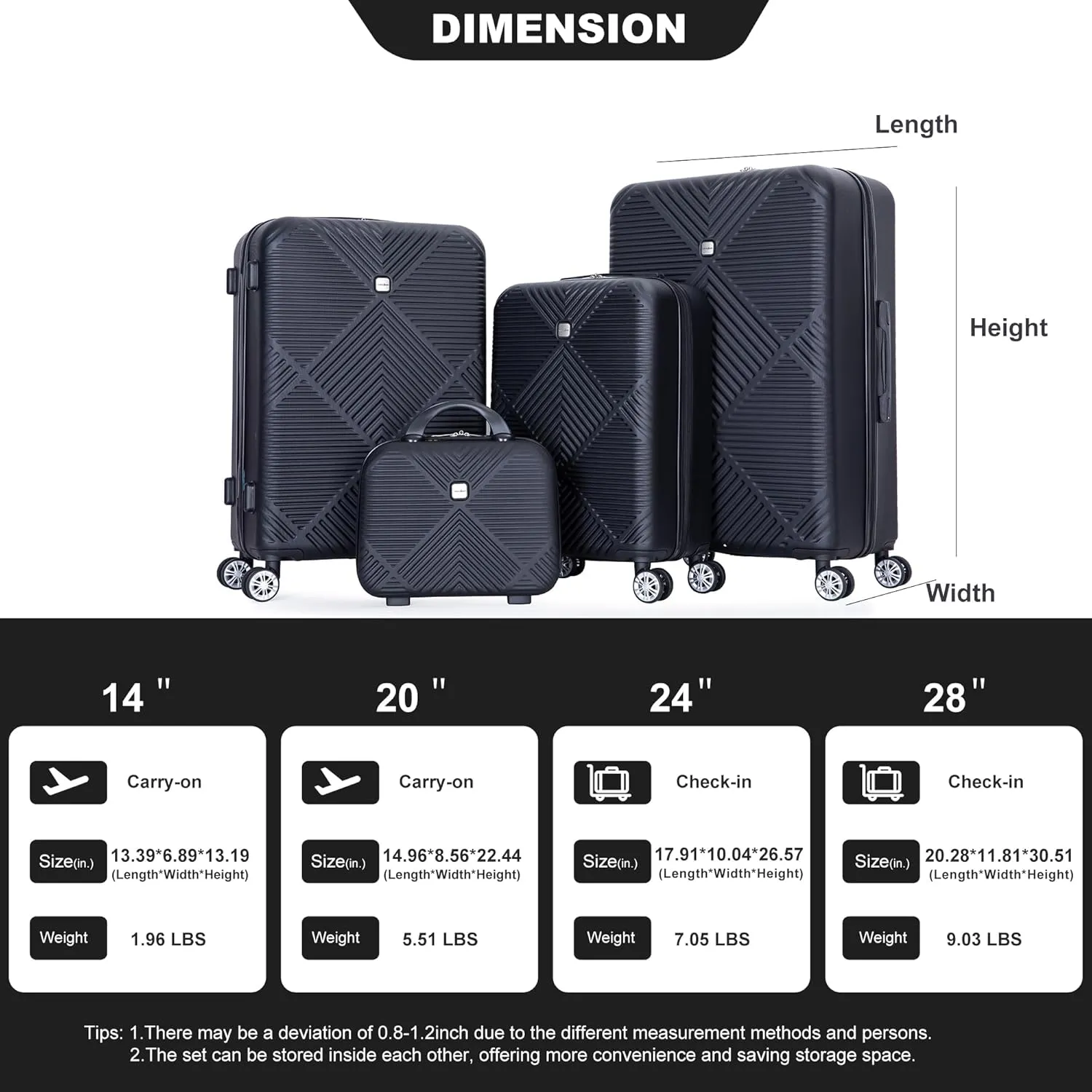 4 Piece Luggage Sets Travel Suitcase, Large Capacity Lightweight Luggage Sets with TSA Lock & Spinner Wheels, Clearance Carry On Luggage Suitcase Set