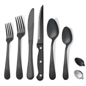 48-Piece Silverware Set Flatware Cutlery Set Service for 8, Durable Stainless Steel in Ergonomic Design Size and Weight, Kitchen Utensil Sets with Steak Knives, Rust-proof, Dishwasher Safe