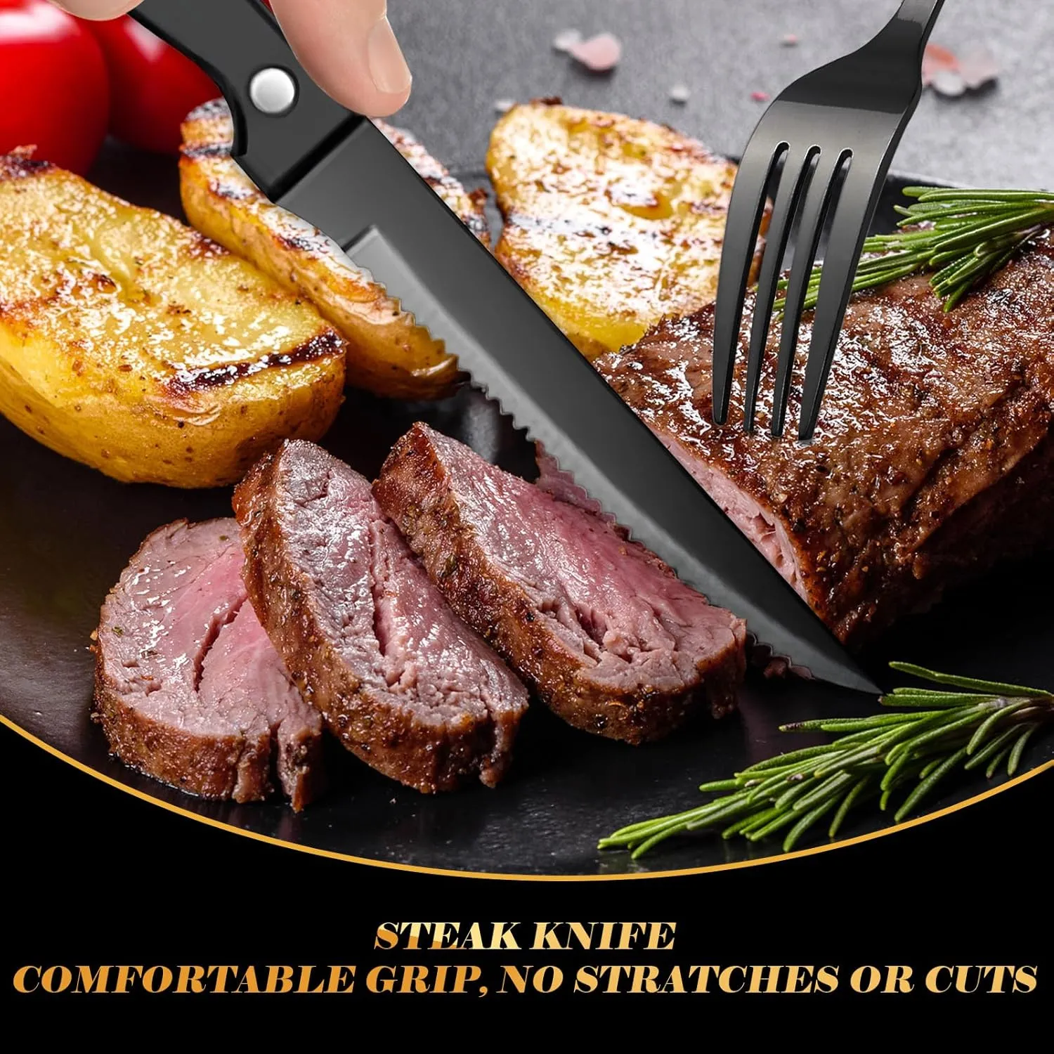48-Piece Silverware Set Flatware Cutlery Set Service for 8, Durable Stainless Steel in Ergonomic Design Size and Weight, Kitchen Utensil Sets with Steak Knives, Rust-proof, Dishwasher Safe