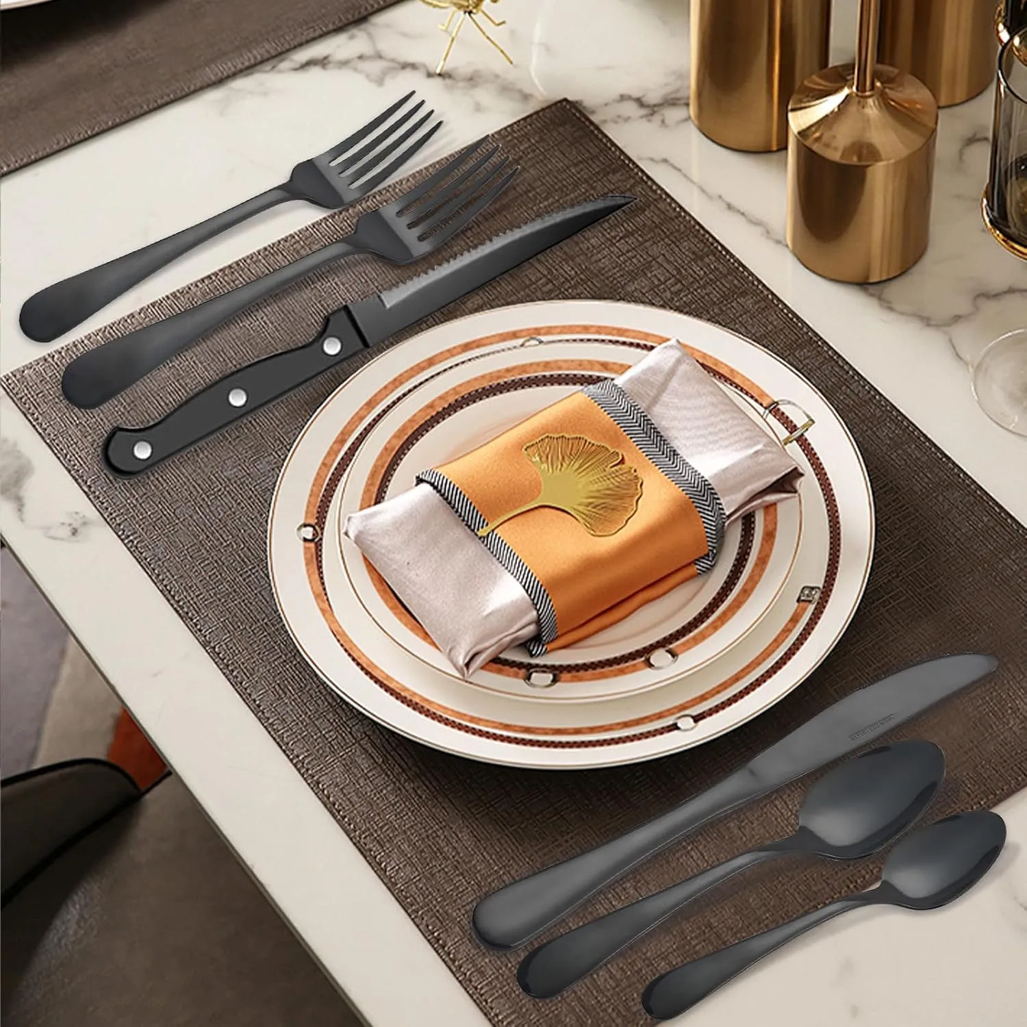 48-Piece Silverware Set Flatware Cutlery Set Service for 8, Durable Stainless Steel in Ergonomic Design Size and Weight, Kitchen Utensil Sets with Steak Knives, Rust-proof, Dishwasher Safe