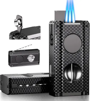 5-in-1 Torch Lighter with Tool, Punch, Holder, Draw Enhancer, Refillable Butane Torch Lighter, Multifunctional Accessories Gift, Windproof Triple Flame Lighters for Candles, Travel, Outdoor