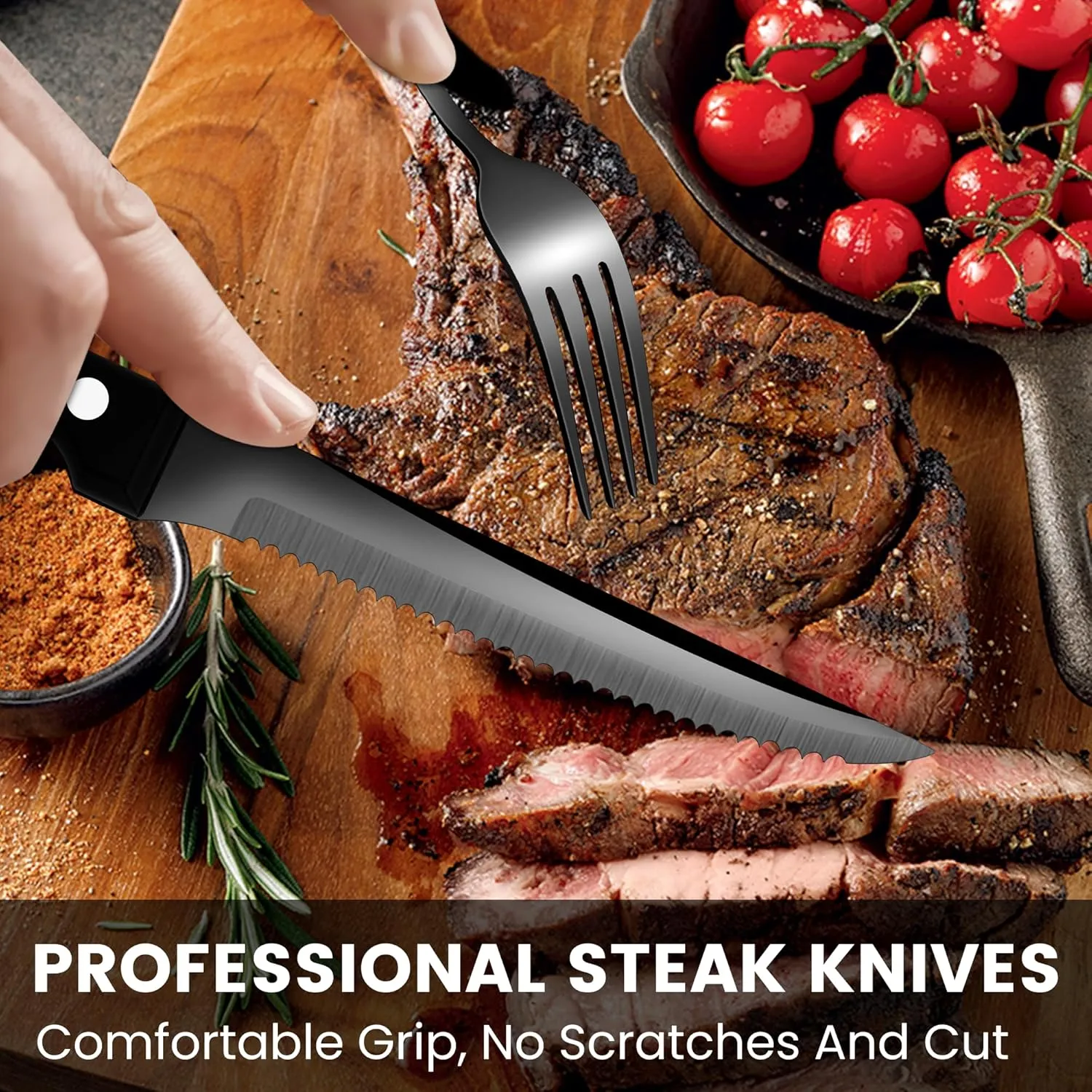 69pcs Black Silverware Set with Steak Knife Service For 8, Flatware Cutlery Set Stainless Steel Utensils Mirror Polishe Spoons and Forks with Metal Straw, Slotted Spoons, Tongs, Cake Server Tableware