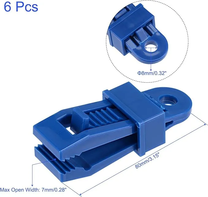 6Pack Tarp Clips - Tent Awning Secures Clamp Sliding Snap, Strong Lock Grip, Apply to Outdoor/Camping /Swimming Pools (Blue)
