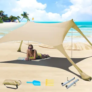 7×7 FT Beach Tent Sun Shelter UPF50  UV Protection, Outdoor Canopy Tent Sun Shade with 2 Poles for Camping, Beach, Fishing, Backyard and Picnics