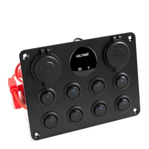 8 Gang Marine Switch Panel 12V Waterproof Toggle Switch with 15A Inline Fuse, Rocker Switch Panel with Dual USB Outlet, Cigarette Lighter Socket and Voltmeter Gauge for Boat, Truck, Car, RV