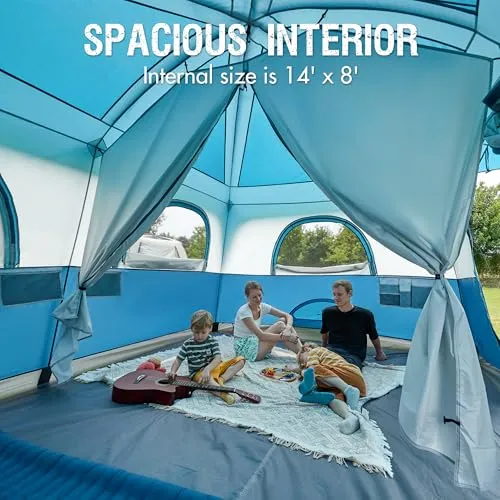 8-Person Family Camping Tent w/ Porch,Big Family Camping Tent