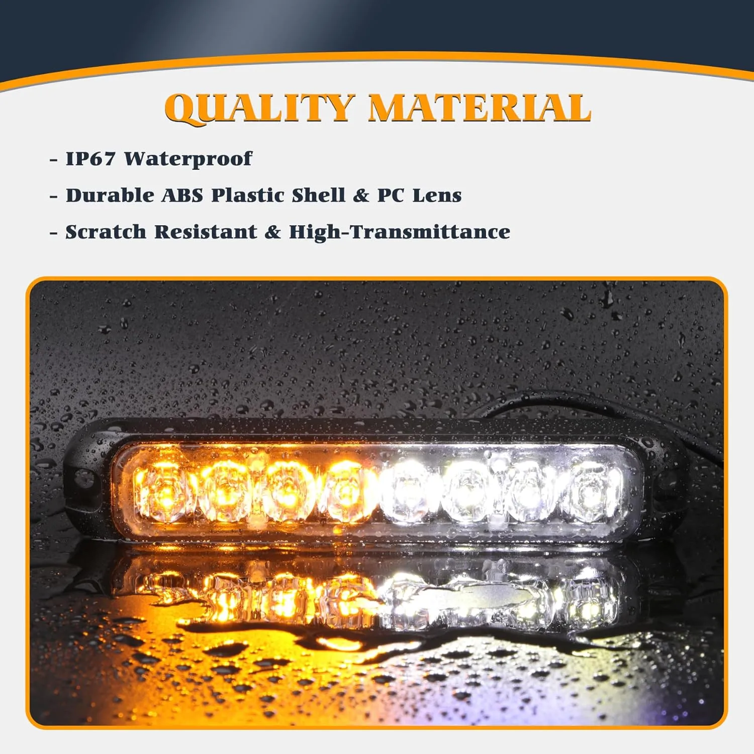 8PCS LED Amber White Strobe Lights Kit 8-LED 16-LED Sync Feature Ultra Slim Emergency Hazard Warning Flashing Caution Light Surface Mount for Construction Trucks Vehicles ATV RV Cars Waterproof