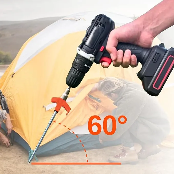 8" Screw in Tent Stakes - Ground Anchors Screw in, Screw in Tent Stakes Heavy Duty, Tent Pegs Camping Stakes, Metal Threaded Tent Spikes, Screw Tent Stakes with Hex Sleeves (12Pcs Box Orange)