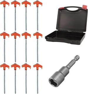 8" Screw in Tent Stakes - Ground Anchors Screw in, Screw in Tent Stakes Heavy Duty, Tent Pegs Camping Stakes, Metal Threaded Tent Spikes, Screw Tent Stakes with Hex Sleeves (12Pcs Box Orange)