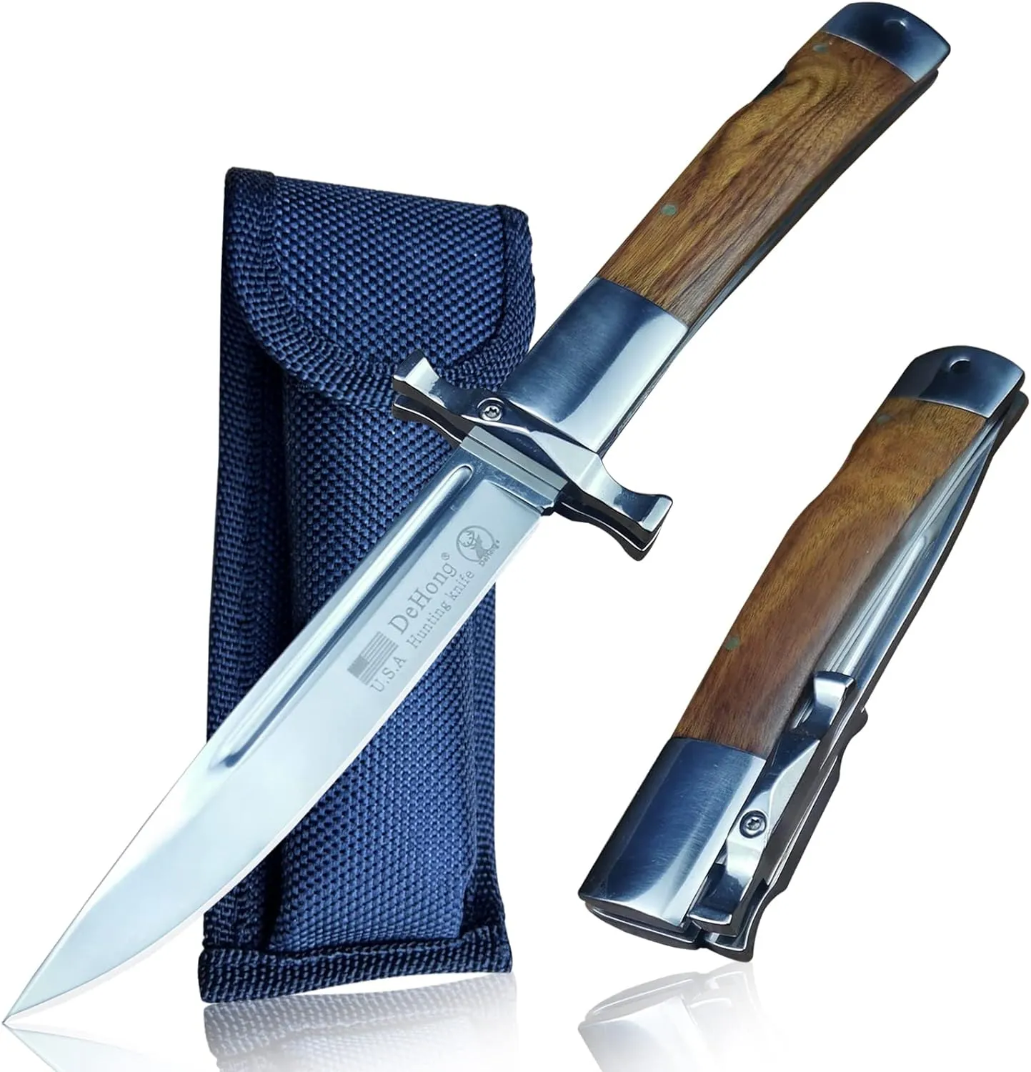 9.3-inch DeHong YMX-ZDD1 Folding knife with 3.9-inch sharp blade and (stainless steel   log) handle is suitable for outdoor, tactical, survival and EDC