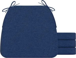 AAAAAcessories D-Shaped Chair Cushions, 2" Thick Dining Chair Pads with Ties and Removable, Machine-Washable Cover, 17" x 16", Set of 4, Blue