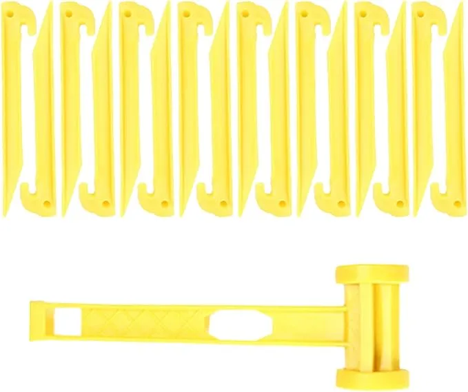 AITIME 30 Pcs 9 Inch Plastic Tent Stakes with 1 Yellow Puller Hook, Durable Garden Lawn Tarp Stakes, Tent Spikes Nails Pegs Hammer for Outdoor Beach Camping Courtyard Decorative Accessories