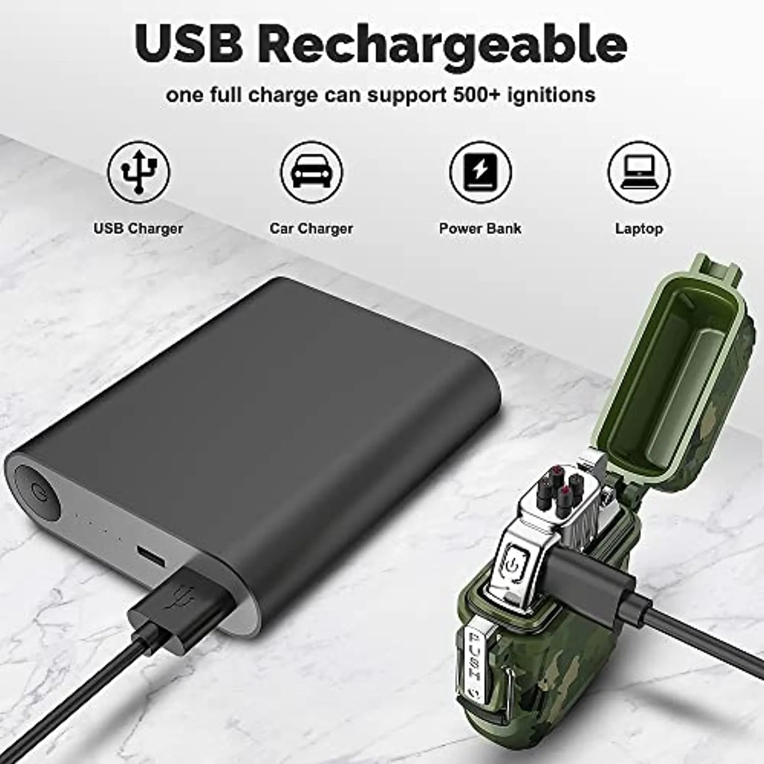 AKBLL Waterproof Lighter Pack of 2, Plasma Electric Lighter with USB Rechargeable Cool Gadgets for Men with Lanyard Emergency Whistle, Survival Gear for Camping, Hiking, Survival Tactical