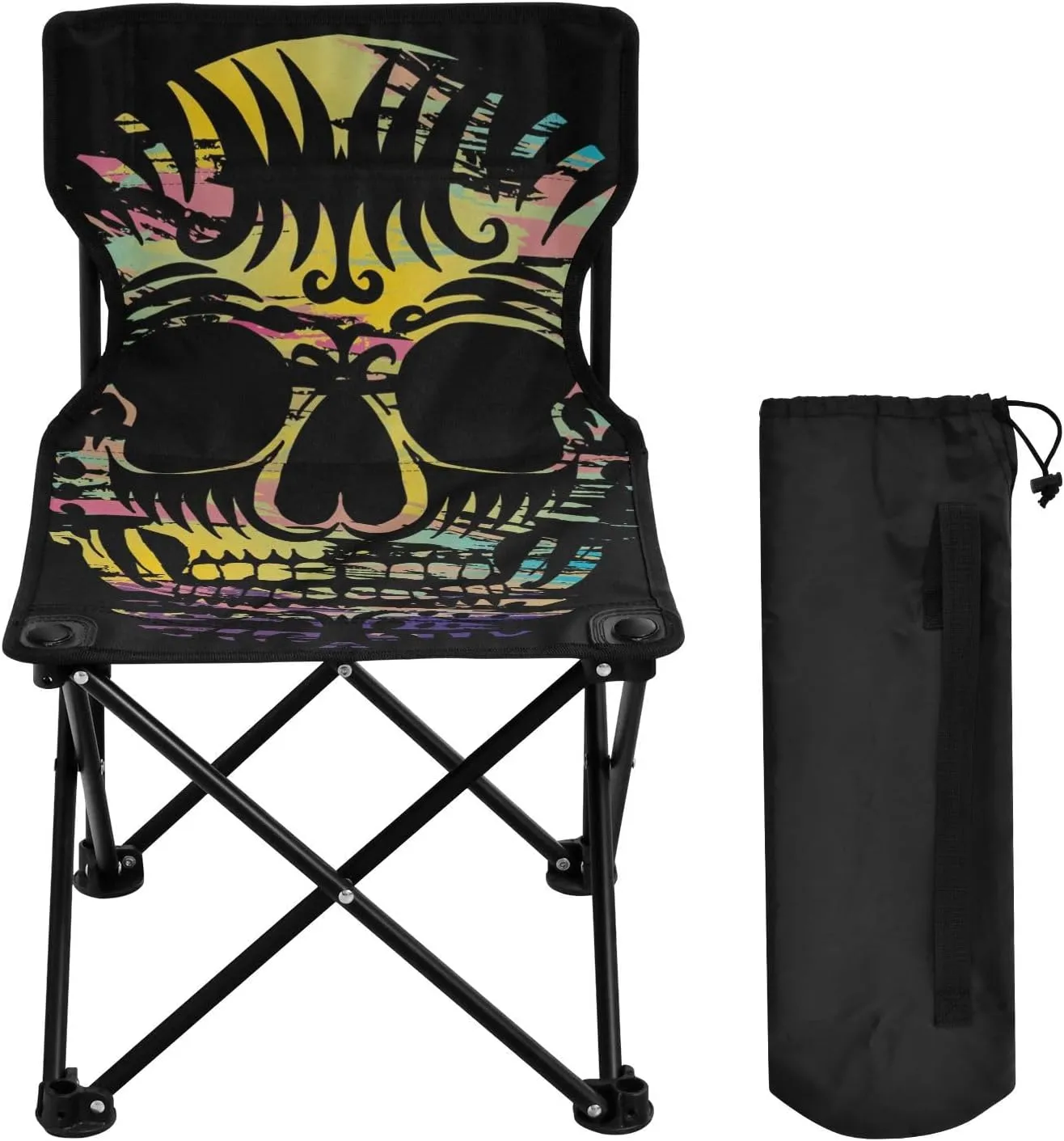 ALAZA Colorful Rock Skull Folding Camping Chairs Foldable Outdoor Chair for Tailgates Beach & Sports, Included Carry Bag
