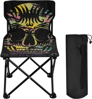 ALAZA Colorful Rock Skull Folding Camping Chairs Foldable Outdoor Chair for Tailgates Beach & Sports, Included Carry Bag