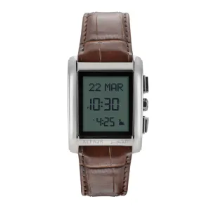 Alfajr WS-06L Stainless Steel and Genuine Leather Azan Prayer Watch - Brown