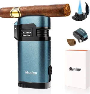 All-in-one Torch Cigar Lighter with Cigar Holder, Built-in Cigar Punch, Exquisite Festival Gift, Jet Triple Flame Adjustable Windproof Lighter, Butane Refillable Cool Lighters for Smoking, Candles