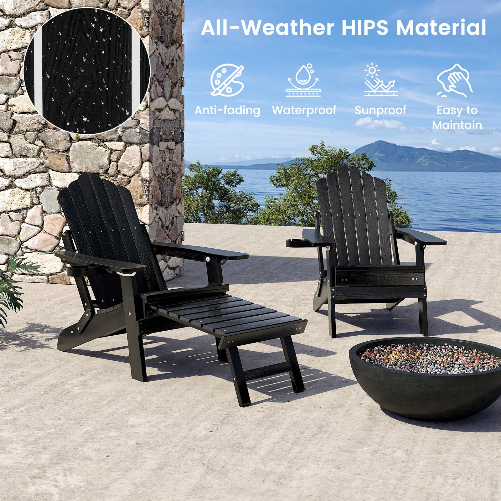 All-Weather HIPS Patio Adirondack Chair 180kg Loaded