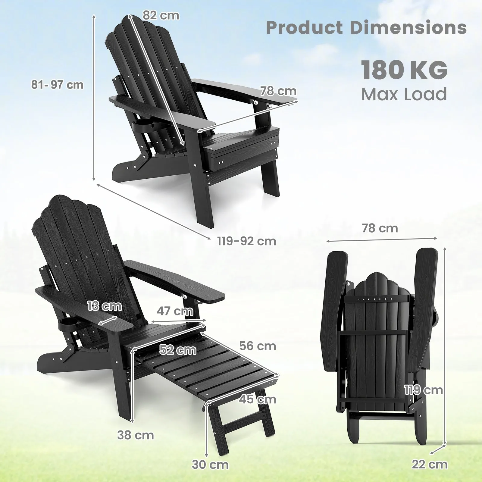 All-Weather HIPS Patio Adirondack Chair 180kg Loaded
