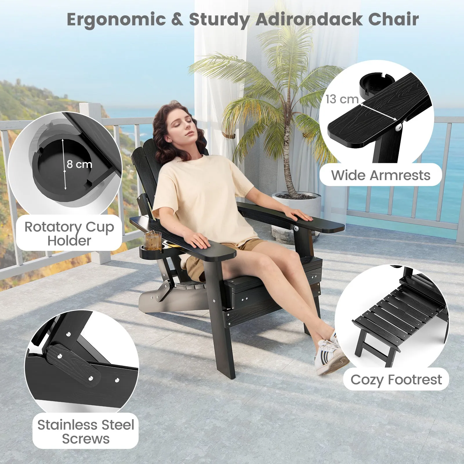 All-Weather HIPS Patio Adirondack Chair 180kg Loaded