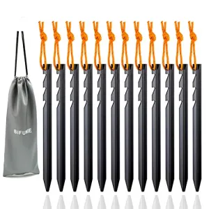 Aluminum Alloy Tent Stakes Pegs,12pcs Aluminum Ground Pegs-Reflective Rope