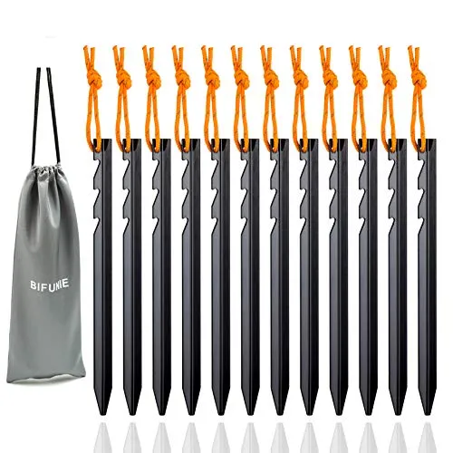 Aluminum Alloy Tent Stakes Pegs,12pcs Aluminum Ground Pegs-Reflective Rope