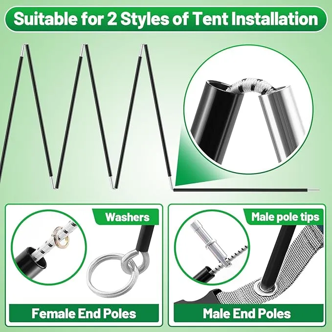 Aluminum Tent Poles Replacement - Pre-Assembled Tent Poles, Fits Both Female and Male Ends - Lightweight Tent Pole Repair Kit for Hiking Camping Backpacking Tent, 20FT