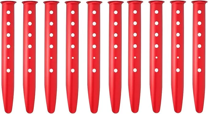 Aluminum Tent Stakes for Camping in Snow & Sand 10PCS Beach Canopy Tent Stakes U-Shaped Tent Pegs Lightweight Ground Nails for Beach Shade Canopy Hiking Backpacking Boating Picnic (Red)
