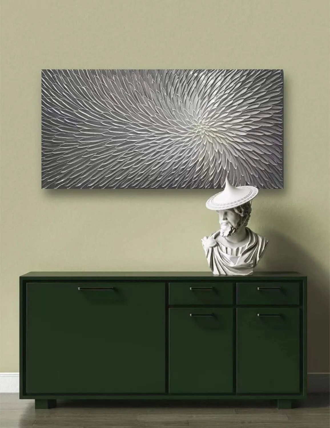 AMEI Art, 24X48 Inch Hand Painted Acrylic Wall Art Modern Artwork Art Wood Inside Framed Hanging Wall Decoration Textured Abstract Floral Oil Paintings (Elegant Gray)