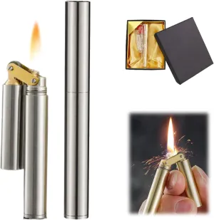 Amposei Kerosene Copper Lighter, Vintage Trench Creative Windproof Brass Cool Wheel Kerosene Oil Lighter for Camping BBQ Kitchen, Gifts Men Father (Silver)