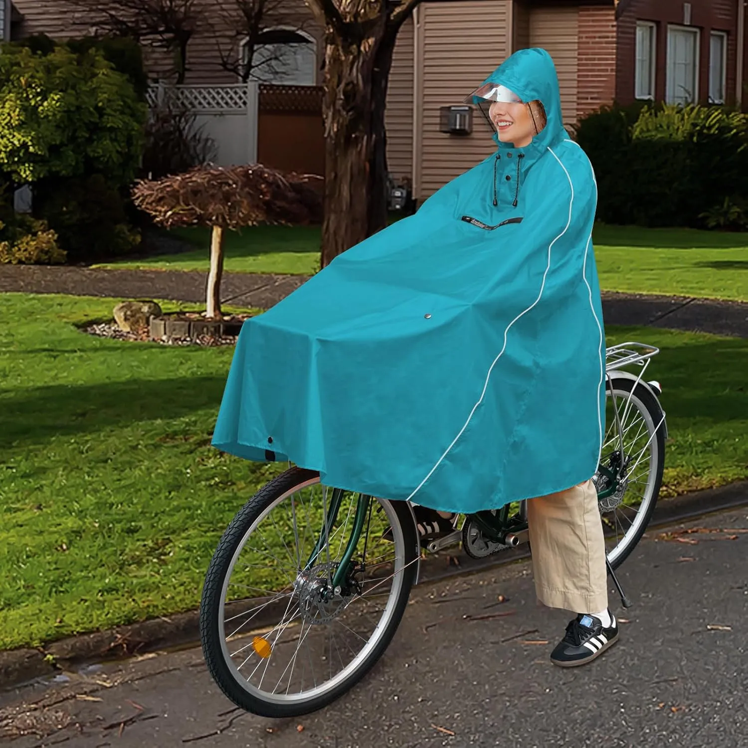 Andake Hooded Rain Poncho for Adults Waterproof Lightweight Raincoat for Men & Women Reusable Rain Ponchos for Cycling