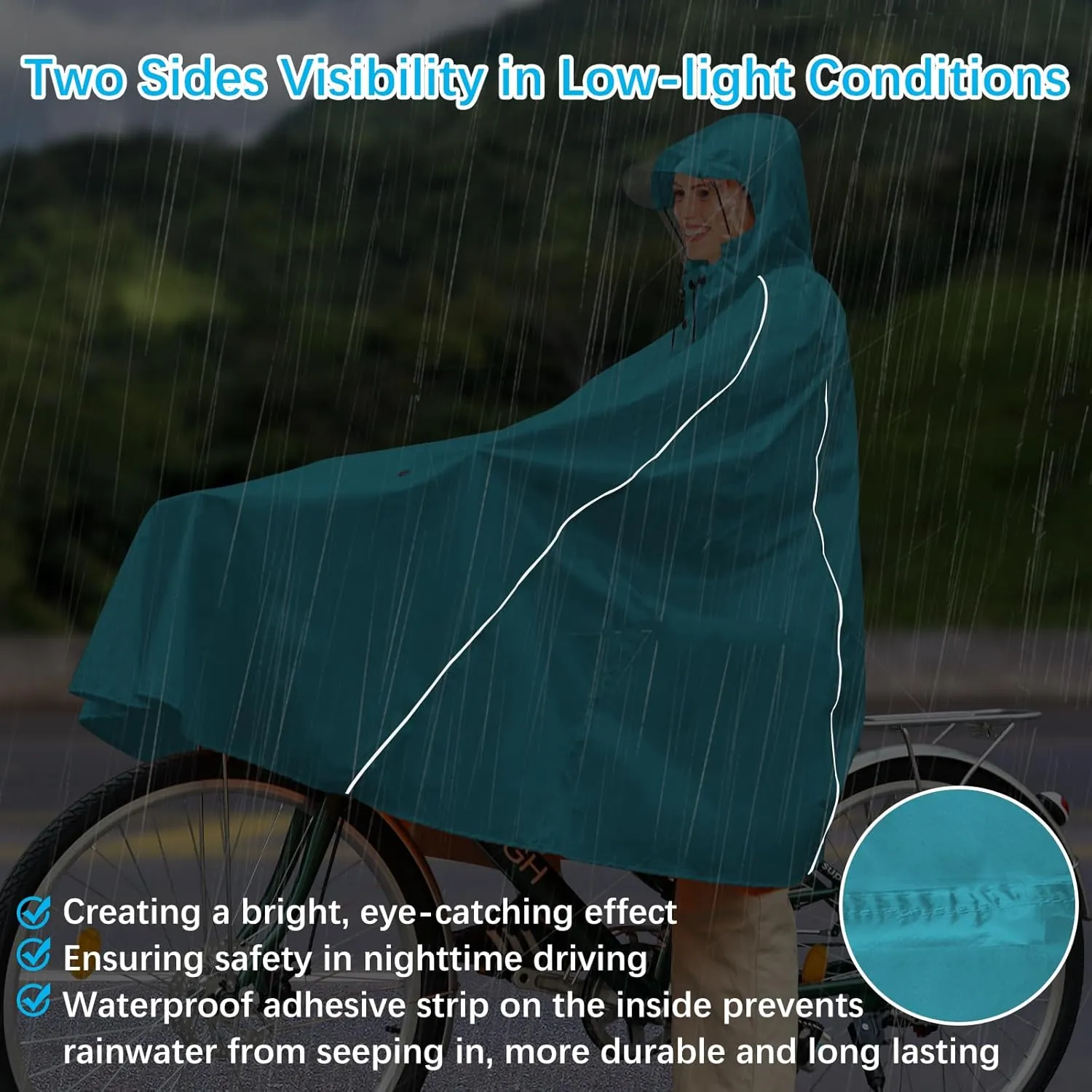 Andake Hooded Rain Poncho for Adults Waterproof Lightweight Raincoat for Men & Women Reusable Rain Ponchos for Cycling