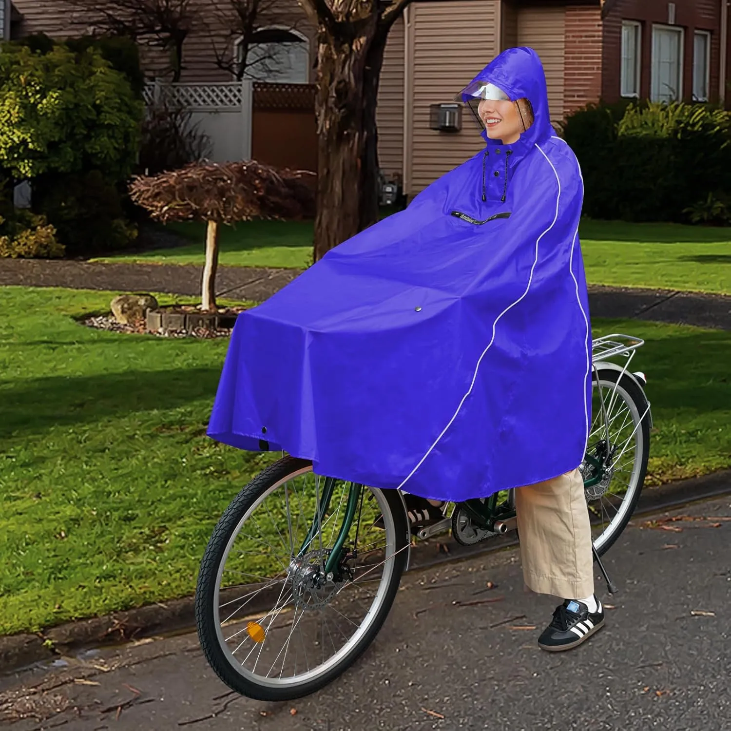 Andake Hooded Rain Poncho for Adults Waterproof Lightweight Raincoat for Men & Women Reusable Rain Ponchos for Cycling