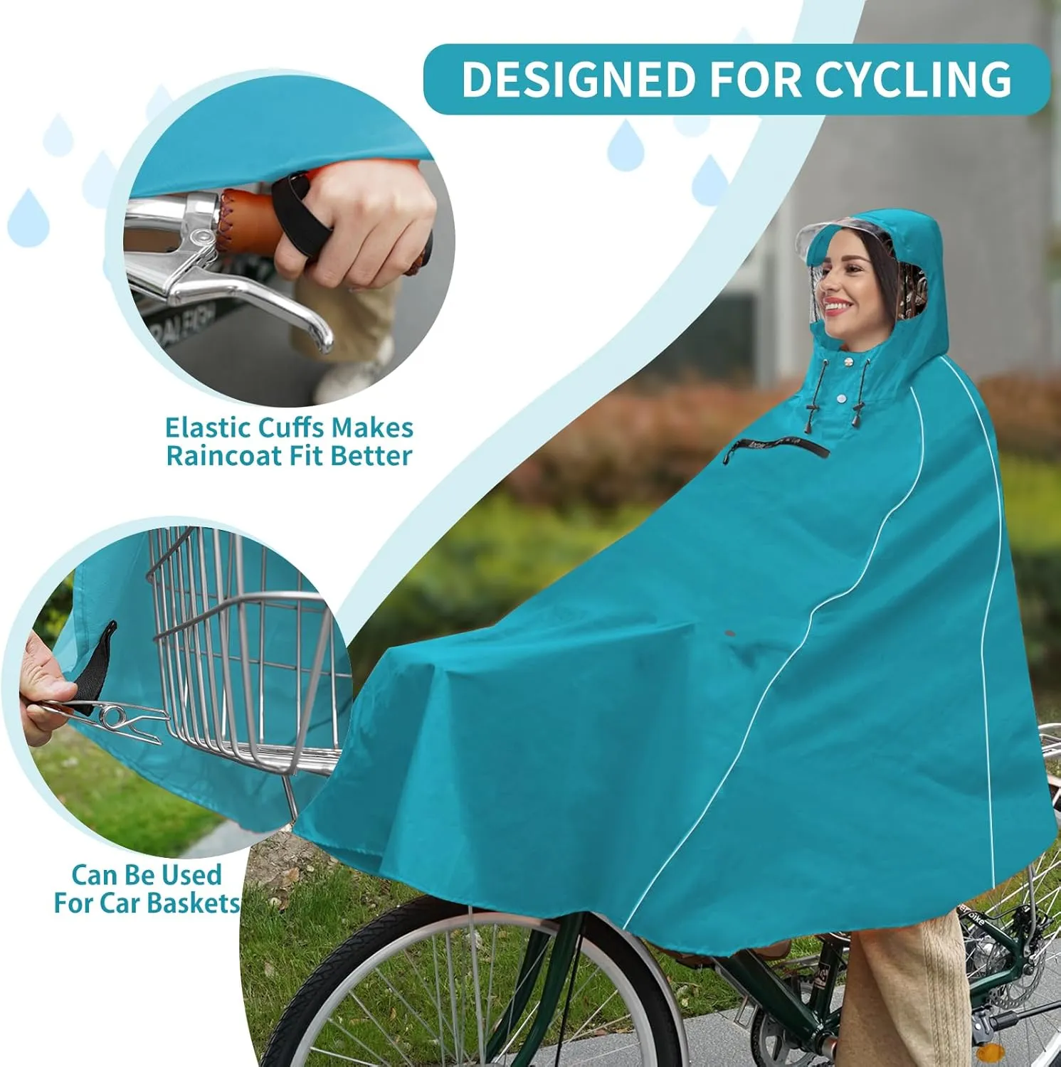 Andake Hooded Rain Poncho for Adults Waterproof Lightweight Raincoat for Men & Women Reusable Rain Ponchos for Cycling