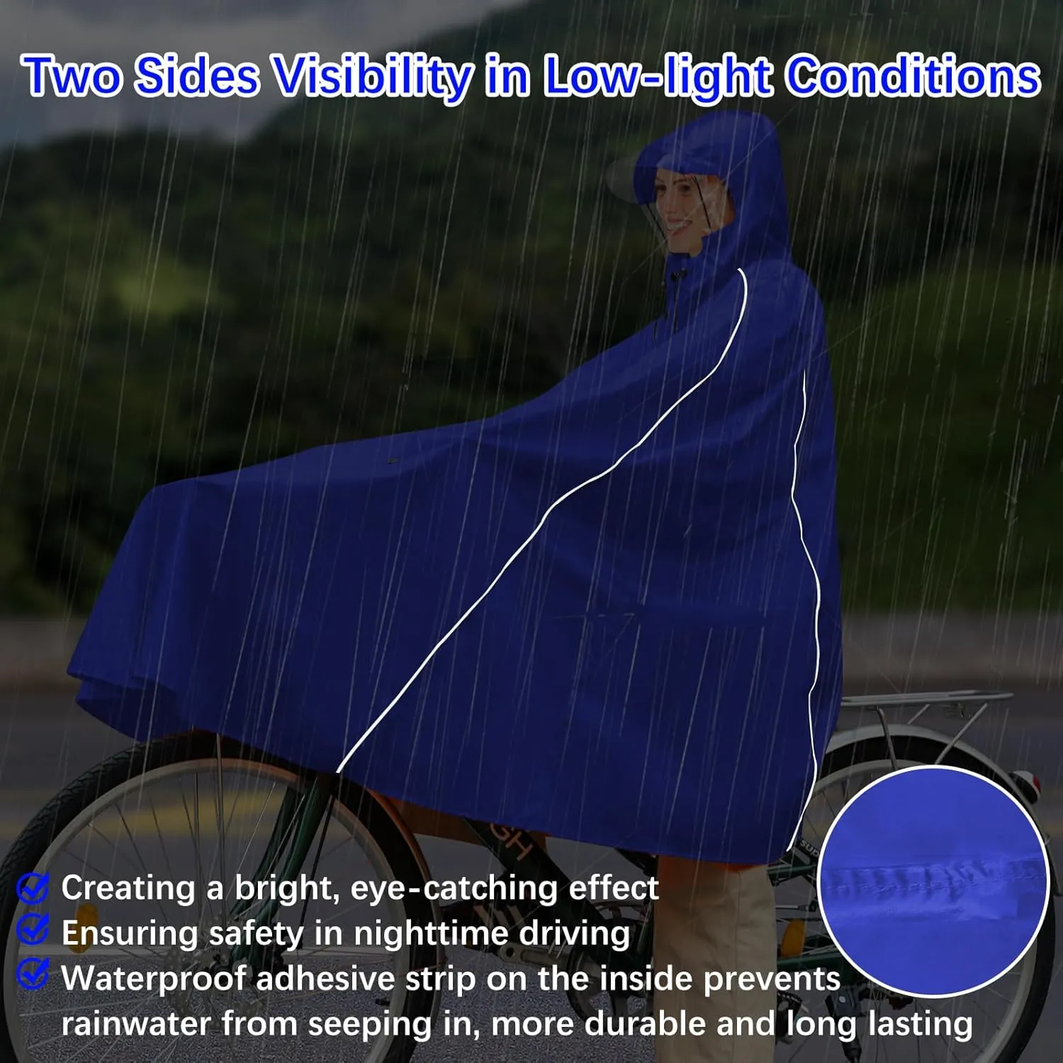 Andake Hooded Rain Poncho for Adults Waterproof Lightweight Raincoat for Men & Women Reusable Rain Ponchos for Cycling