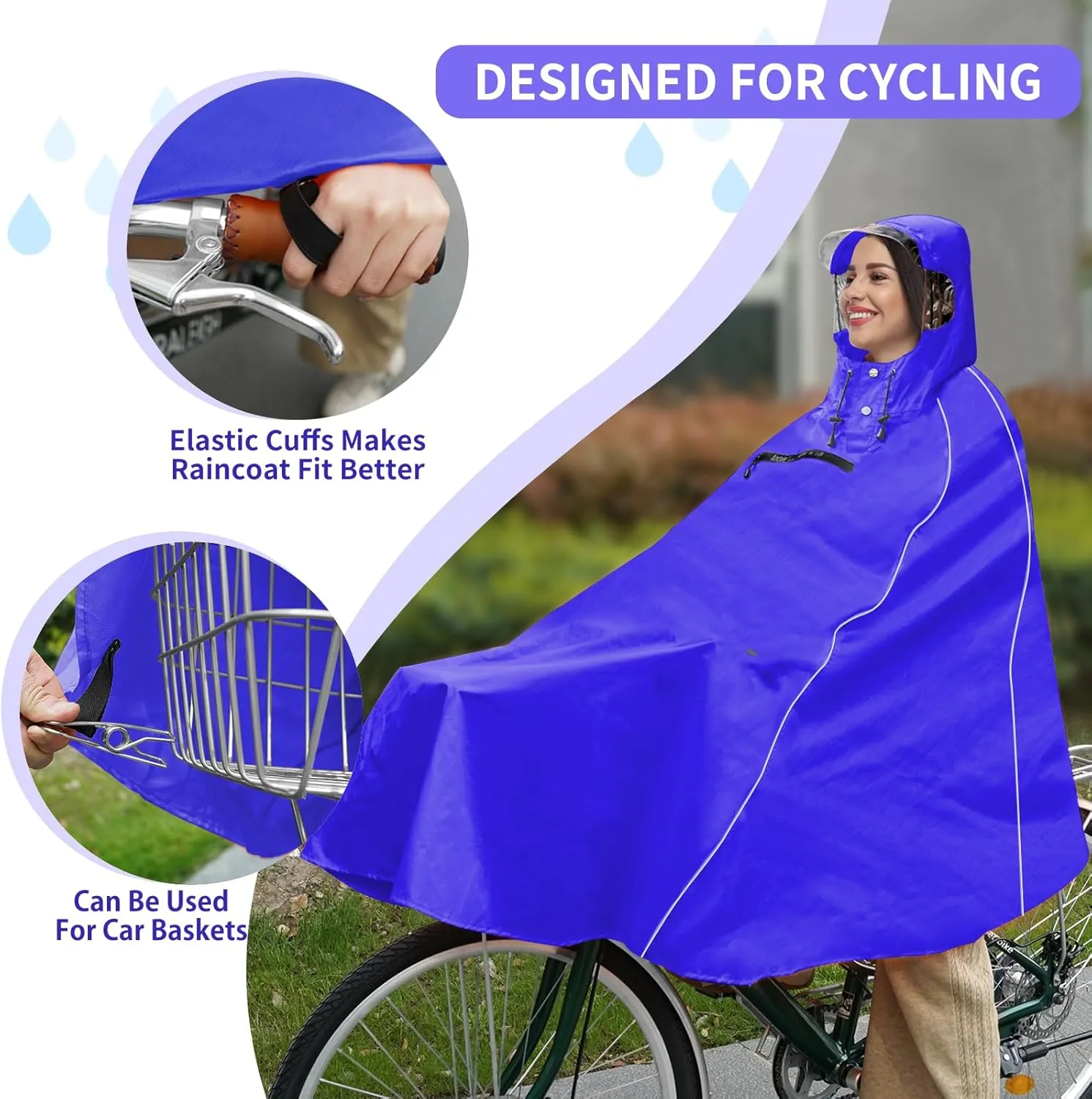 Andake Hooded Rain Poncho for Adults Waterproof Lightweight Raincoat for Men & Women Reusable Rain Ponchos for Cycling