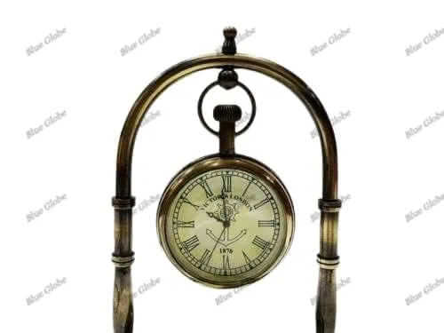 Antique Brass Desk & Shelf Clock with Compass Base, Vintage Look Table Clock, Style Maritime Ship Desk Gift, Table Clock, Brass Desk Clock (Roman Dial)