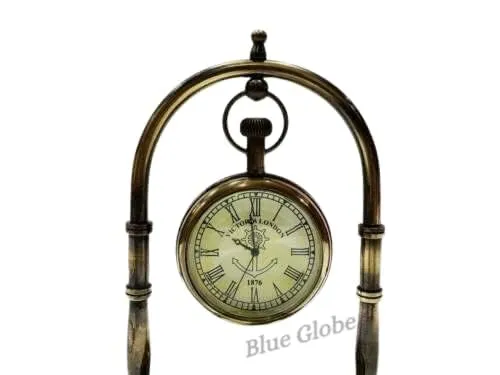 Antique Brass Desk & Shelf Clock with Compass Base, Vintage Look Table Clock, Style Maritime Ship Desk Gift, Table Clock, Brass Desk Clock (Roman Dial)