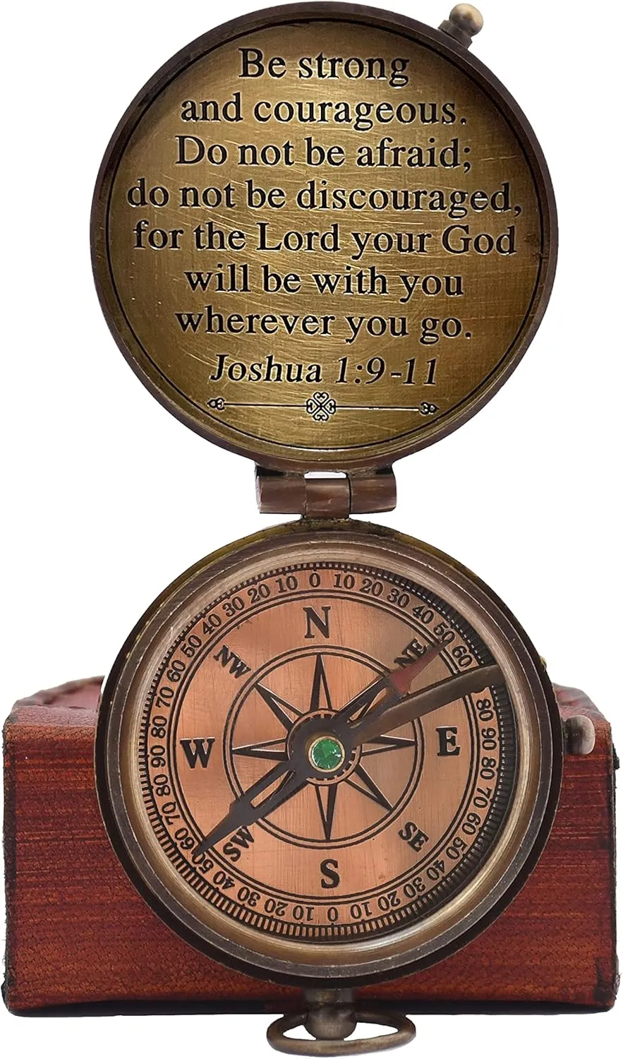 Antique Nautical Vintage Directional Magnetic Compass with Famous Scripture Quote Engraved Baptism Gifts with Leather Case for Loved Ones, Son, Father, Fiancé.