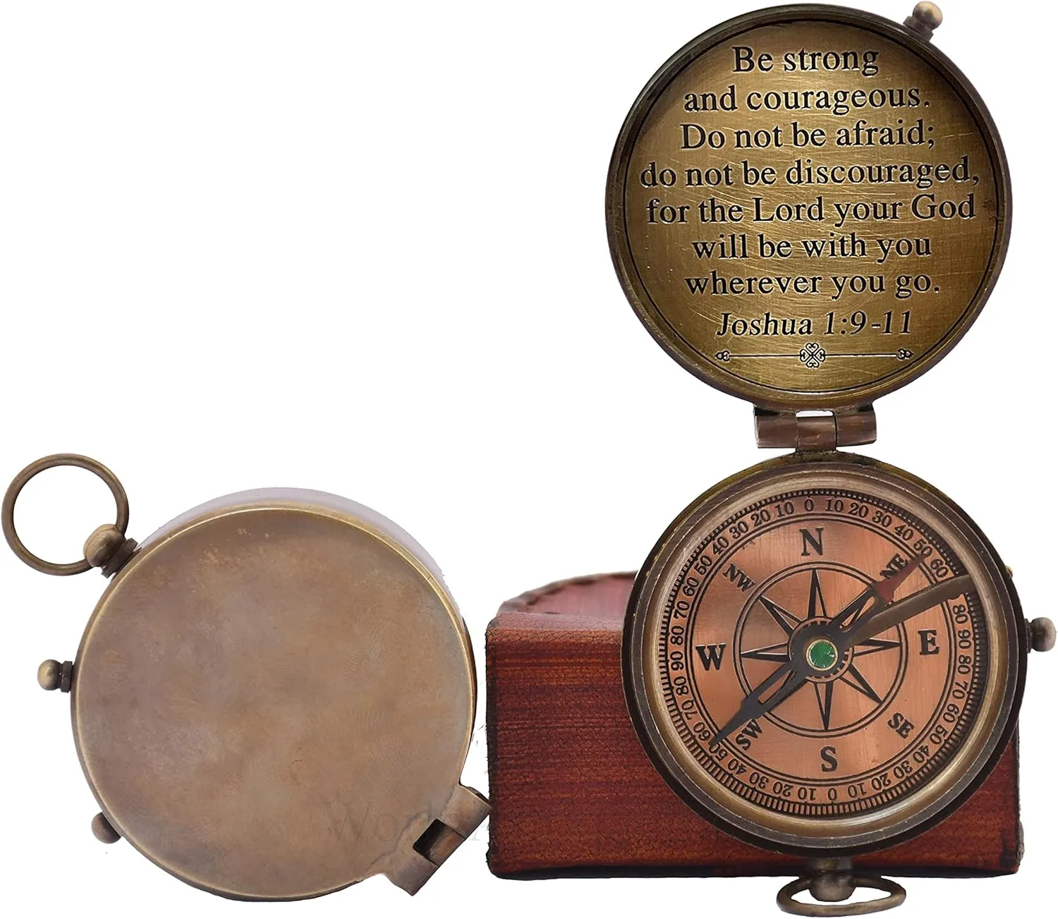 Antique Nautical Vintage Directional Magnetic Compass with Famous Scripture Quote Engraved Baptism Gifts with Leather Case for Loved Ones, Son, Father, Fiancé.