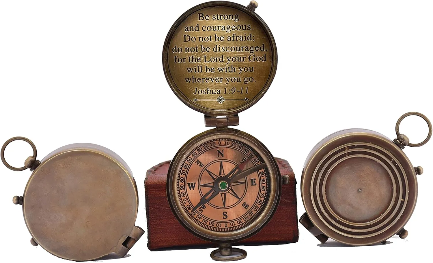 Antique Nautical Vintage Directional Magnetic Compass with Famous Scripture Quote Engraved Baptism Gifts with Leather Case for Loved Ones, Son, Father, Fiancé.