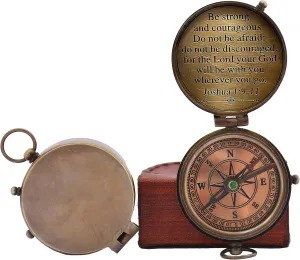 Antique Nautical Vintage Directional Magnetic Compass with Famous Scripture Quote Engraved Baptism Gifts with Leather Case for Loved Ones, Son, Father, Fiancé.