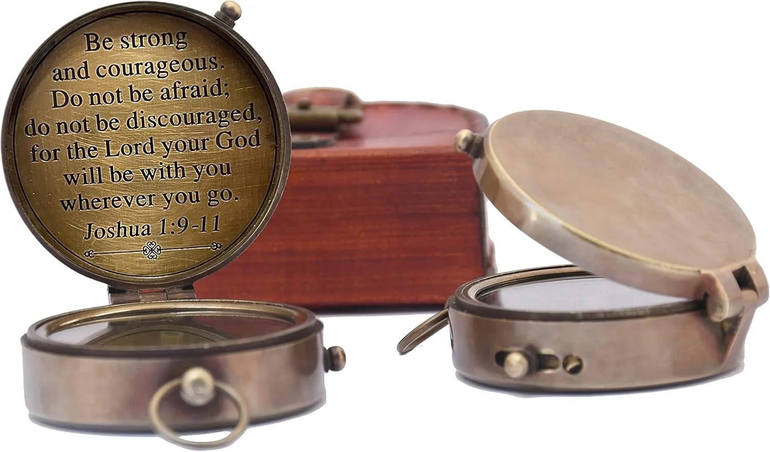 Antique Nautical Vintage Directional Magnetic Compass with Famous Scripture Quote Engraved Baptism Gifts with Leather Case for Loved Ones, Son, Father, Fiancé.