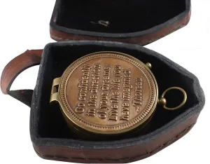 Antique Vintage Go Confidently Poem Quote Brass Magnetic Compass Marine Nautical Collections Small Pocket Compass with Leather Box by collectiblesBuy