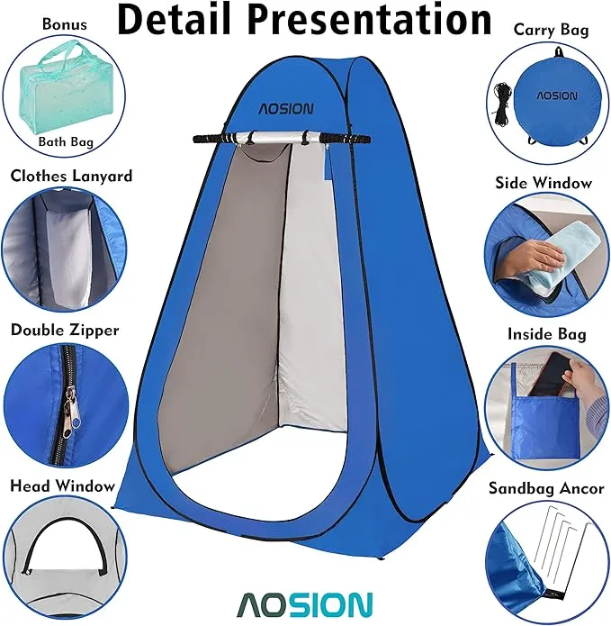 AOSION Privacy Shower Tent,Pop Up Changing Tent,Camp Bathroom Changing Dressing Room,Portable Toilet Tent with Carry Bag for Camping, Beach