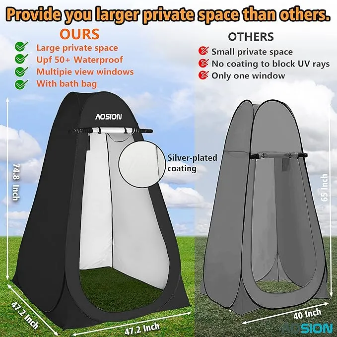 AOSION Privacy Shower Tent,Pop Up Changing Tent,Camp Bathroom Changing Dressing Room,Portable Toilet Tent with Carry Bag for Camping, Beach