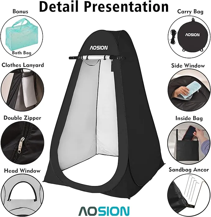 AOSION Privacy Shower Tent,Pop Up Changing Tent,Camp Bathroom Changing Dressing Room,Portable Toilet Tent with Carry Bag for Camping, Beach