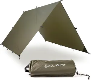 AquaQuest Guide Camping Tarp - Ultralight Tent Cover or Rain Fly - Waterproof Camping Gear Must Haves for Hiking, Hammock, Bivy & Survival, 10 x 7 ft, Olive Drab