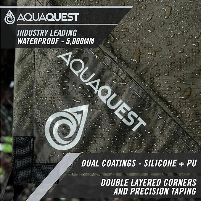 AquaQuest Guide Camping Tarp - Ultralight Tent Cover or Rain Fly - Waterproof Camping Gear Must Haves for Hiking, Hammock, Bivy & Survival, 10 x 7 ft, Olive Drab